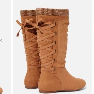 Chestnut suede knee high boots (lace up detail)
